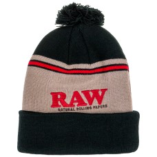Зимова растаманська шапка «RAW X Rolling Papers Pompom Knit Hat Black/Brown»